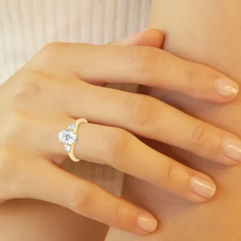 Love Lives Forever (F / Vs2) Womens 1 3/4 CT. T.W. Lab Grown White Diamond 10K Gold Oval 3-Stone Engagement Ring