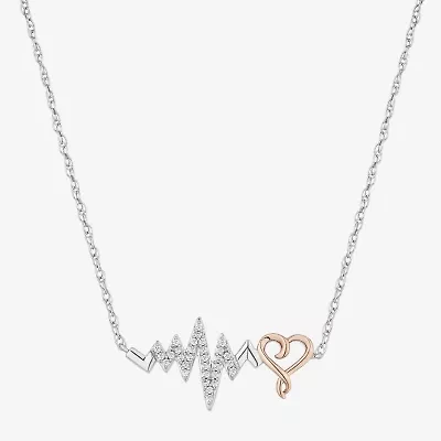(I, I2) Womens 1/6 CT. T.W. Lab Grown White Diamond 14K Rose Gold Over Silver Sterling Silver Heart 18 Inch Pendant Necklace