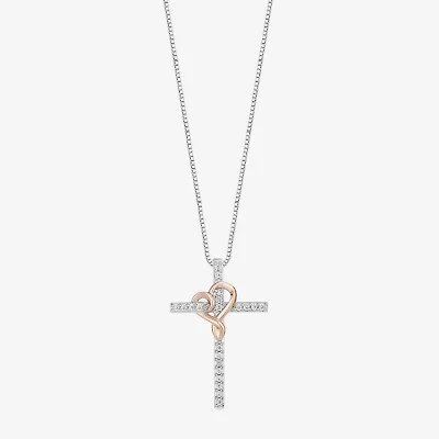 Cross (I, I2) Womens 1/10 CT. T.W. Lab Grown White Diamond 14K Rose Gold Over Silver Sterling Silver Cross 18 Inch Pendant Necklace