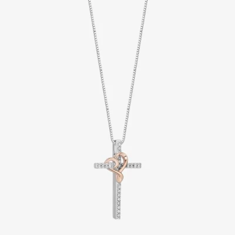 Cross (I, I2) Womens 1/10 CT. T.W. Lab Grown White Diamond 14K Rose Gold Over Silver Sterling Silver Cross 18 Inch Pendant Necklace