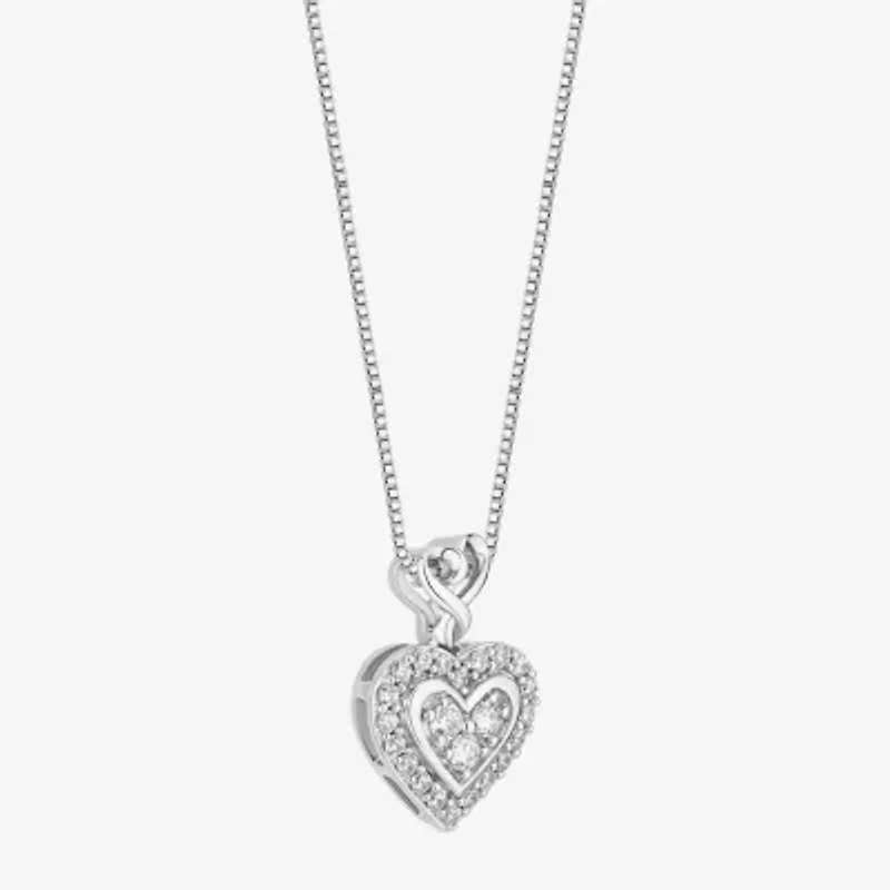 Hallmark Diamonds (I, I2) Womens 1/5 CT. Lab Grown White Diamond Sterling Silver Heart 18 Inch Pendant Necklace