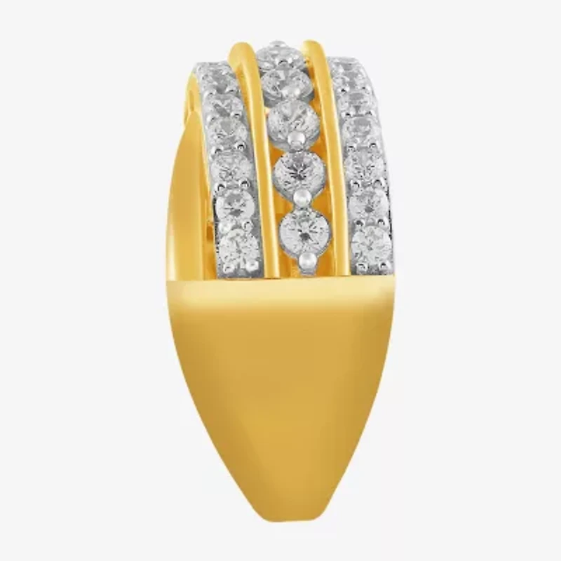 I/ I2 Womens 1 CT. T.W. Lab Grown White Diamond 14K Gold Over Silver Round Cluster Crossover Cocktail Ring