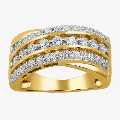 I/ I2 Womens 1 CT. T.W. Lab Grown White Diamond 14K Gold Over Silver Round Cluster Crossover Cocktail Ring