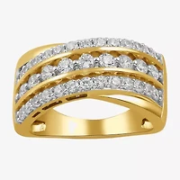 I/ I2 Womens 1 CT. T.W. Lab Grown White Diamond 14K Gold Over Silver Round Cluster Crossover Cocktail Ring