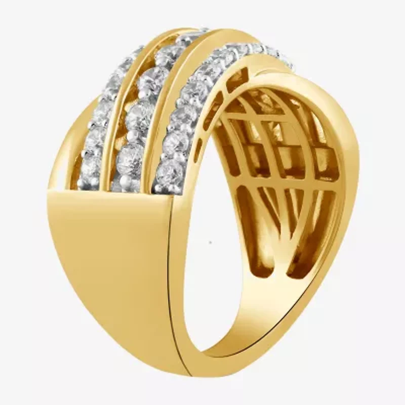 I/ I2 Womens 1 CT. T.W. Lab Grown White Diamond 14K Gold Over Silver Round Cluster Crossover Cocktail Ring