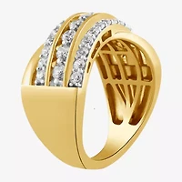 I/ I2 Womens 1 CT. T.W. Lab Grown White Diamond 14K Gold Over Silver Round Cluster Crossover Cocktail Ring