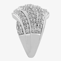 (I / I2) Womens 2 CT.T.W. Lab Grown White Diamond Sterling Silver Round Cluster Crossover Cocktail Ring