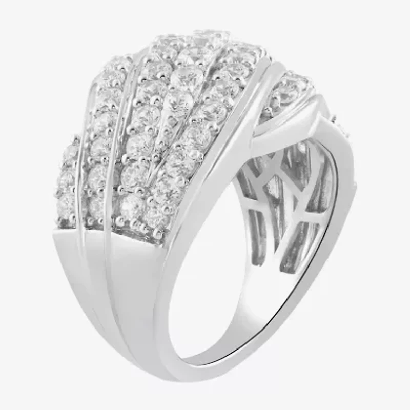 (I / I2) Womens 2 CT.T.W. Lab Grown White Diamond Sterling Silver Round Cluster Crossover Cocktail Ring
