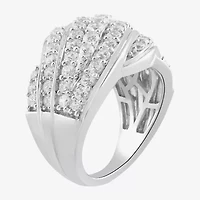 (I / I2) Womens 2 CT.T.W. Lab Grown White Diamond Sterling Silver Round Cluster Crossover Cocktail Ring