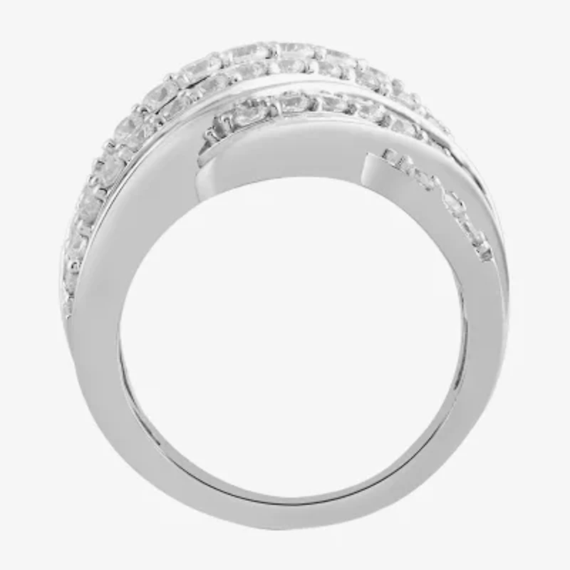 (I / I2) Womens 2 CT.T.W. Lab Grown White Diamond Sterling Silver Round Cluster Crossover Cocktail Ring
