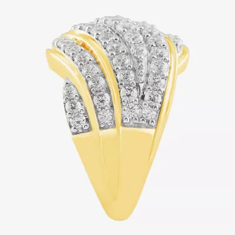 (I / I2) Womens 2 CT.T.W. Lab Grown White Diamond Sterling Silver Round Cluster Crossover Cocktail Ring