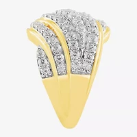 (I / I2) Womens 2 CT.T.W. Lab Grown White Diamond Sterling Silver Round Cluster Crossover Cocktail Ring