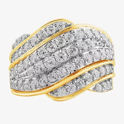 (I / I2) Womens 2 CT.T.W. Lab Grown White Diamond Sterling Silver Round Cluster Crossover Cocktail Ring