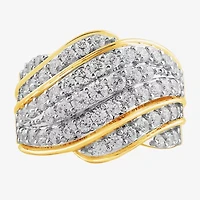 (I / I2) Womens 2 CT.T.W. Lab Grown White Diamond Sterling Silver Round Cluster Crossover Cocktail Ring