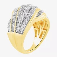 (I / I2) Womens 2 CT.T.W. Lab Grown White Diamond Sterling Silver Round Cluster Crossover Cocktail Ring