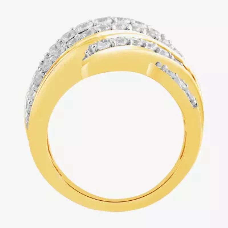 (I / I2) Womens 2 CT.T.W. Lab Grown White Diamond Sterling Silver Round Cluster Crossover Cocktail Ring