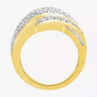 (I / I2) Womens 2 CT.T.W. Lab Grown White Diamond Sterling Silver Round Cluster Crossover Cocktail Ring