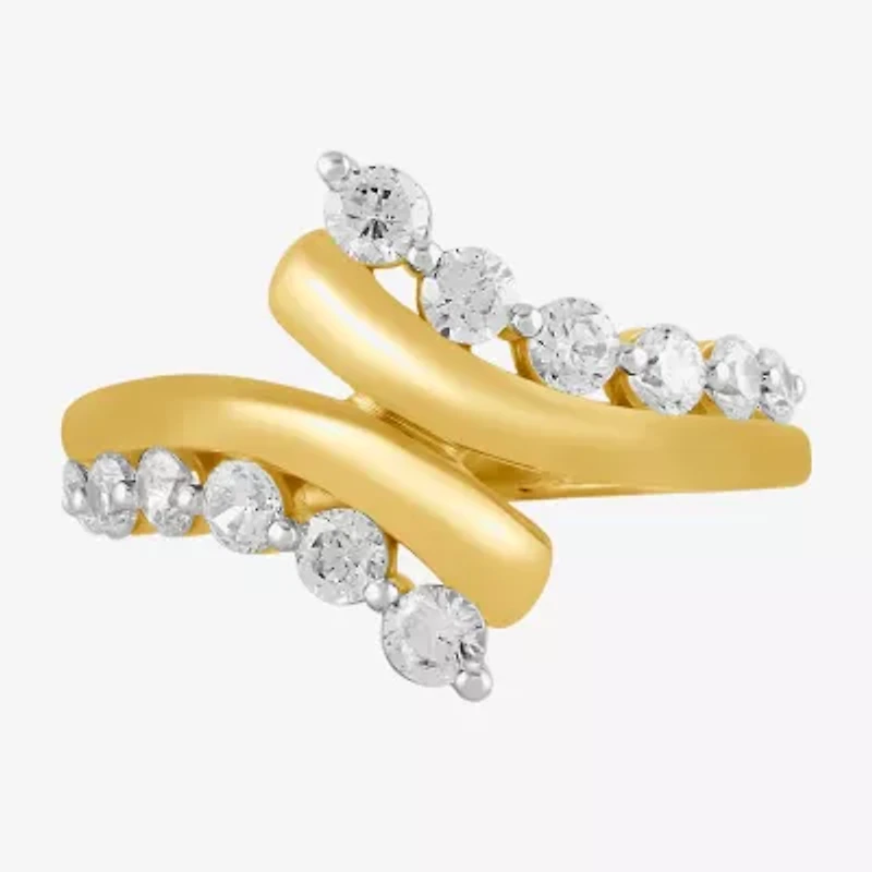 I/ I2 Womens 1 CT. T.W. Lab Grown White Diamond 14K Gold Over Silver Cluster Crossover Cocktail Ring