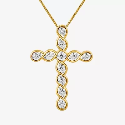 Cross (I, I2) Womens 1 CT. T.W. Lab Grown White Diamond 14K Gold Over Silver Cross 18 Inch Pendant Necklace