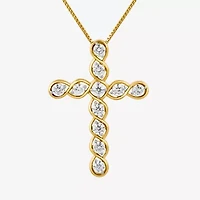 Cross (I, I2) Womens 1 CT. T.W. Lab Grown White Diamond 14K Gold Over Silver Cross 18 Inch Pendant Necklace
