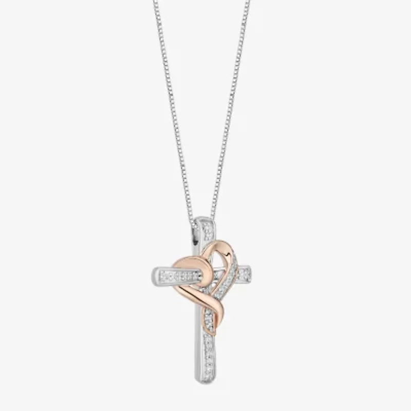 Cross (I, I2) Womens 1/8 CT. T.W. Lab Grown White Diamond 14K Rose Gold Over Silver Sterling Silver Cross 18 Inch Pendant Necklace
