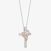 Cross (I, I2) Womens 1/8 CT. T.W. Lab Grown White Diamond 14K Rose Gold Over Silver Sterling Silver Cross 18 Inch Pendant Necklace