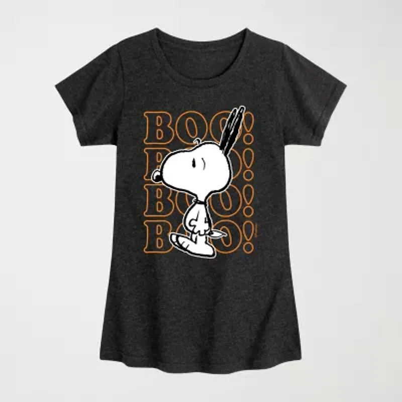 Girls Crew Neck Short Sleeve Snoopy Graphic T-Shirt