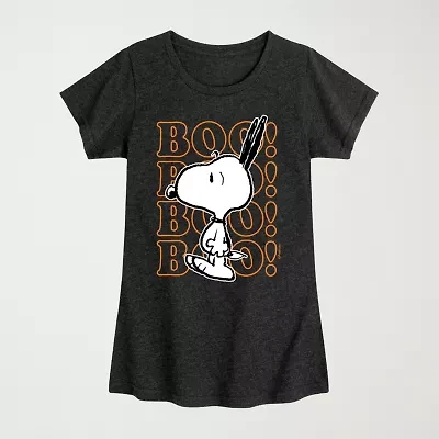Girls Crew Neck Short Sleeve Snoopy Graphic T-Shirt
