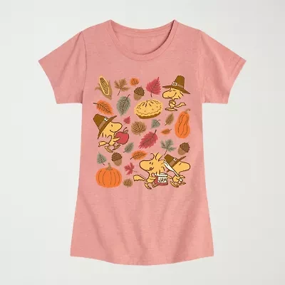 Girls Crew Neck Short Sleeve Snoopy Graphic T-Shirt