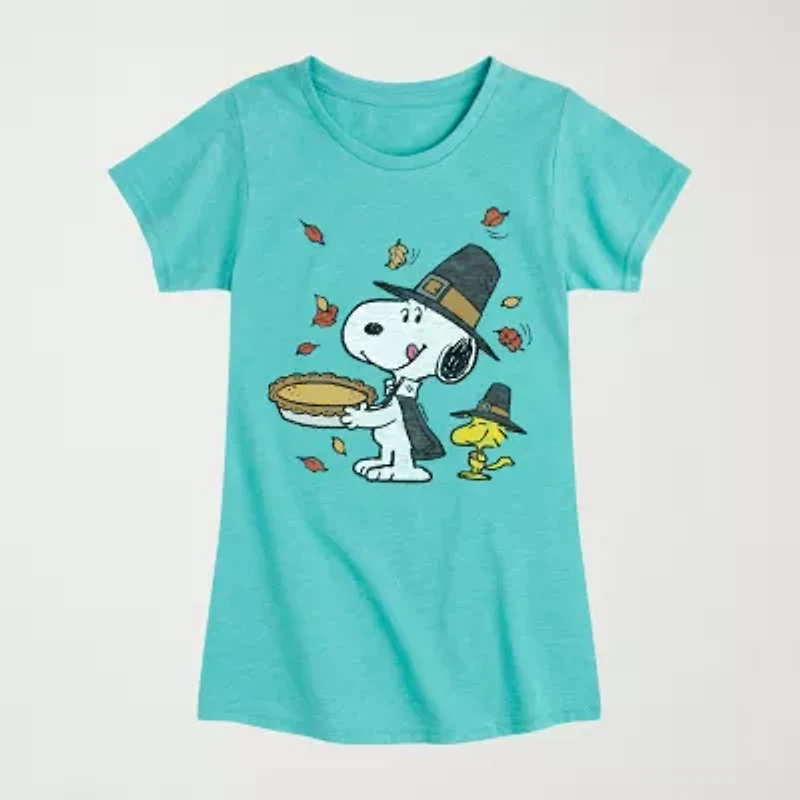 Girls Crew Neck Short Sleeve Snoopy Graphic T-Shirt