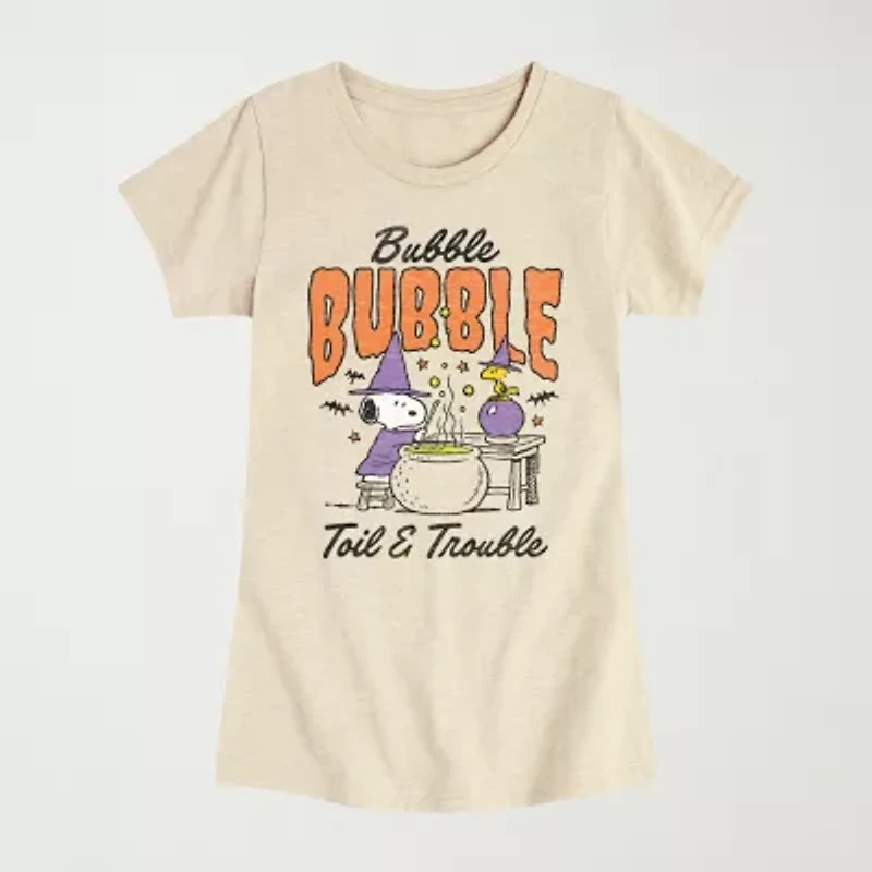 Girls Crew Neck Short Sleeve Snoopy Graphic T-Shirt