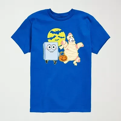Ghost And Mummy Halloween Little & Big Kid Boys Crew Neck Short Sleeve Regular Fit Spongebob Graphic T-Shirt