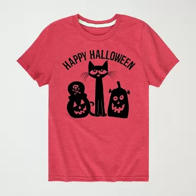 Halloween Pumpkins Little & Big Kid Boys Crew Neck Short Sleeve Regular Fit Pete the Cat Graphic T-Shirt