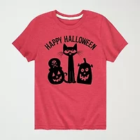 Halloween Pumpkins Little & Big Kid Boys Crew Neck Short Sleeve Regular Fit Pete the Cat Graphic T-Shirt