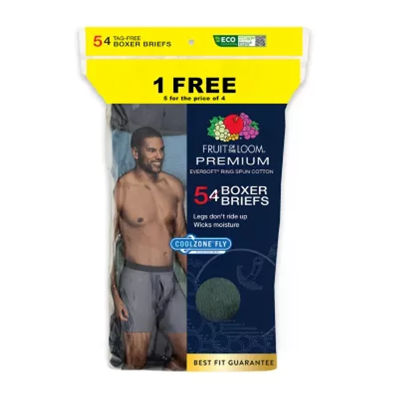 Fruit of the Loom Premium Cool Zone Fly Mens 5 Pack Boxer Briefs Jcb5blc