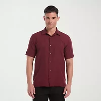 Cubavera Argyle Embroidery Panel Mens Short Sleeve Regular Fit Button-Down Shirt