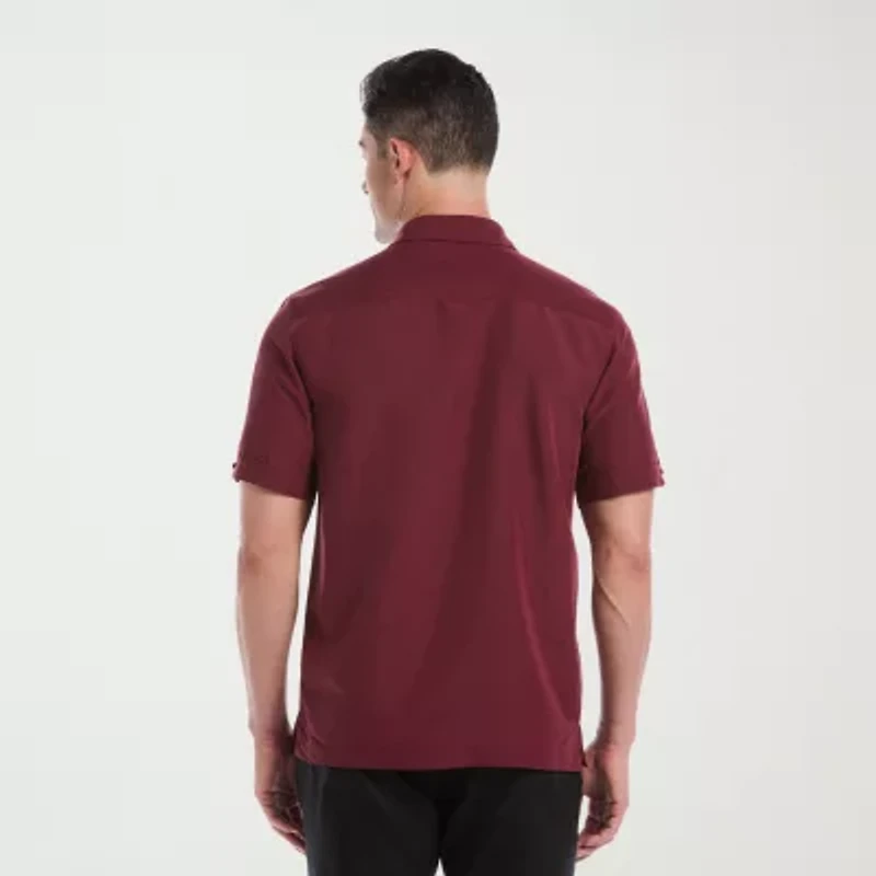 Cubavera Argyle Embroidery Panel Mens Short Sleeve Regular Fit Button-Down Shirt