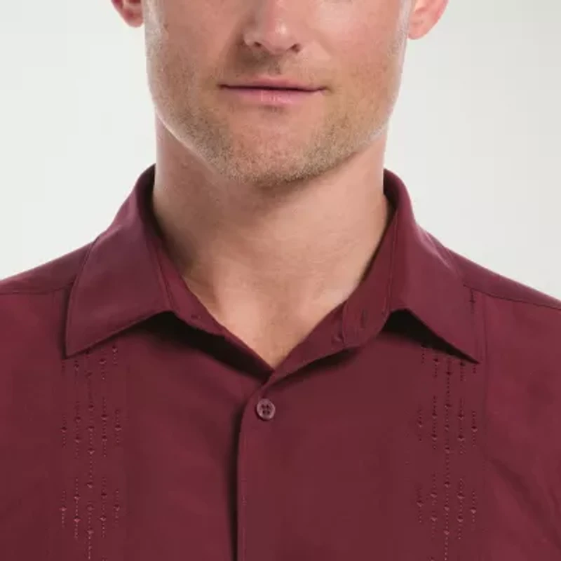 Cubavera Argyle Embroidery Panel Mens Short Sleeve Regular Fit Button-Down Shirt