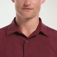 Cubavera Argyle Embroidery Panel Mens Short Sleeve Regular Fit Button-Down Shirt