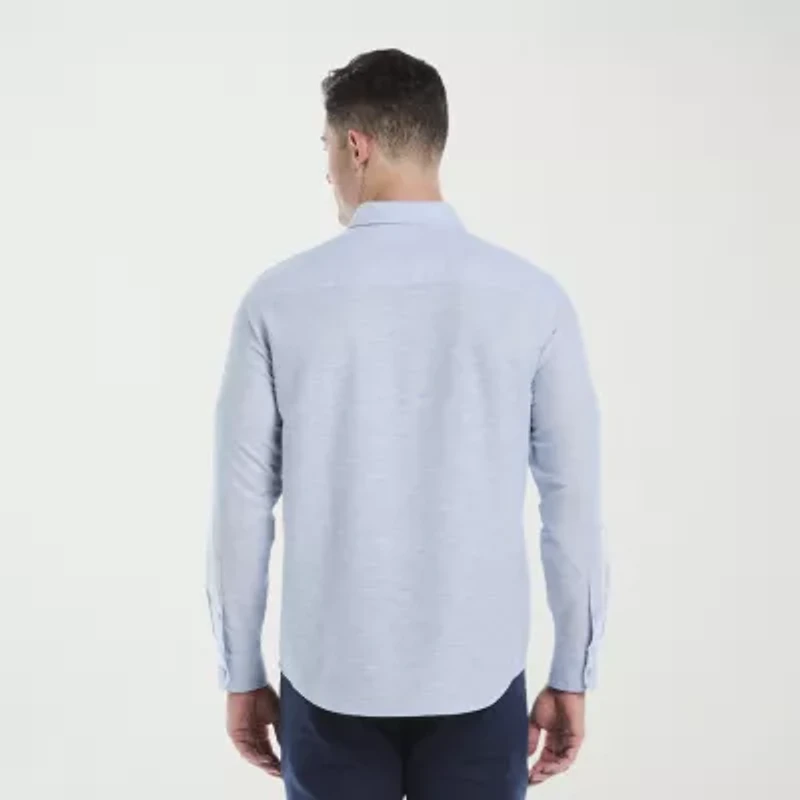 Cubavera Embroidery Panel Mens Long Sleeve Regular Fit Button-Down Shirt