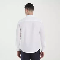 Cubavera Asymmetrical Placement Print Mens Long Sleeve Regular Fit Button-Down Shirt