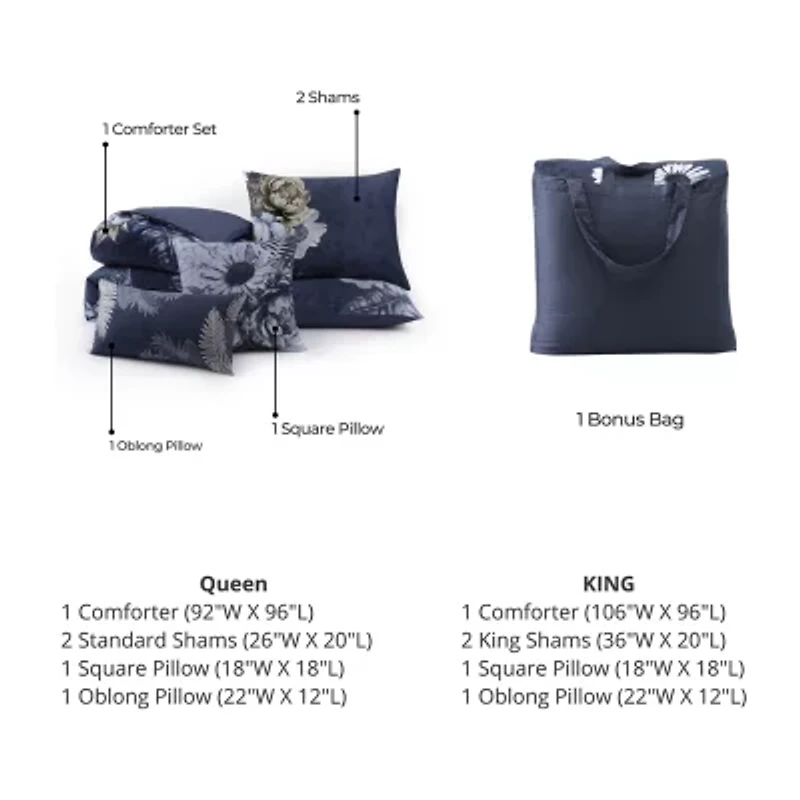 Bebejan Forget Me Not 100% Cotton Sateen 5 Piece Reversible Comforter Set