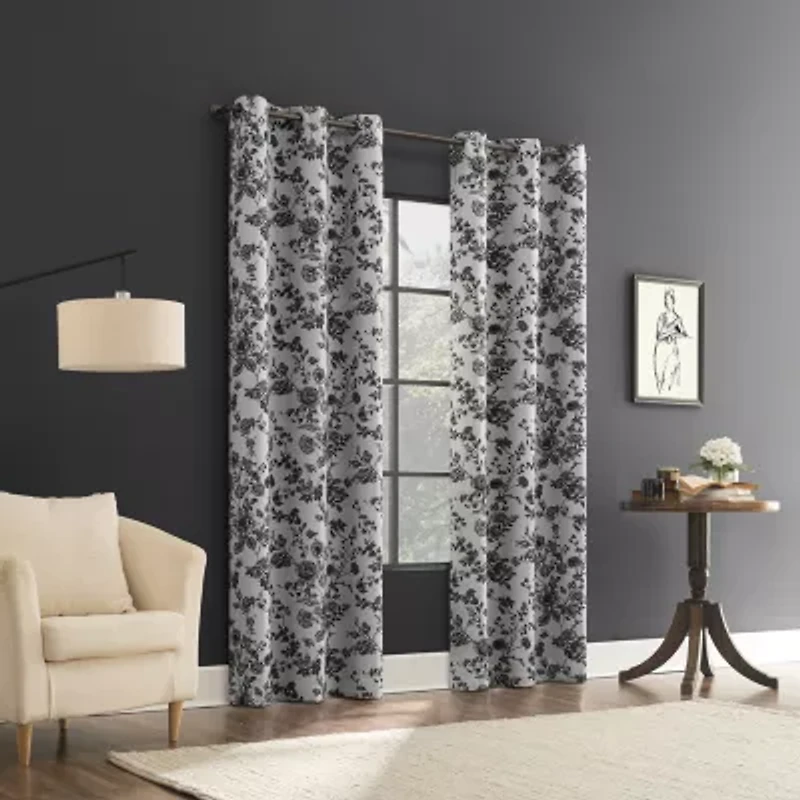 Sun Zero Percy Merina Print Grommet Top Energy Saving 100% Blackout Single Curtain Panel