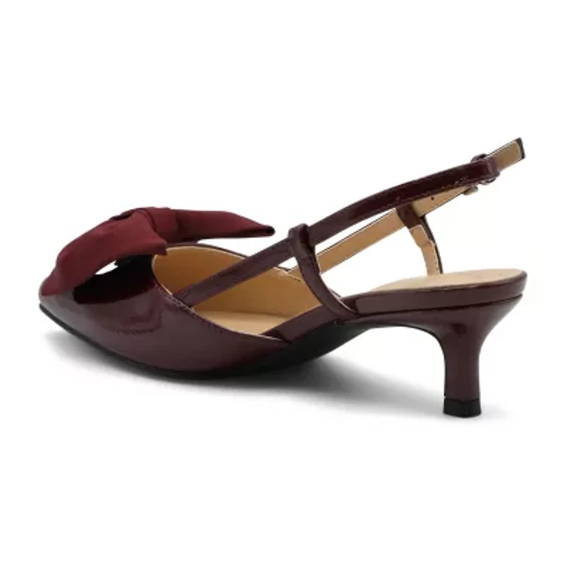 Adrienne Vittadini Grosgrain Bow Detail Womens Pointed Closed Toe Kitten Heel Pumps