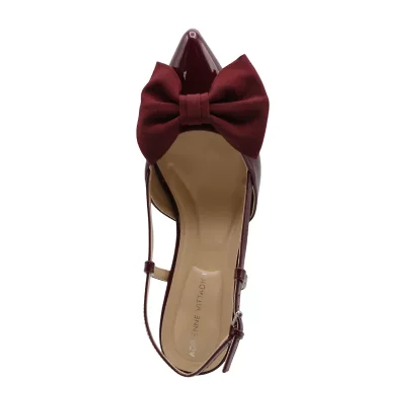Adrienne Vittadini Grosgrain Bow Detail Womens Pointed Closed Toe Kitten Heel Pumps