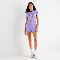 Womens Juniors Crew Neck Short Sleeve Fitted Kuromi Graphic T-Shirt
