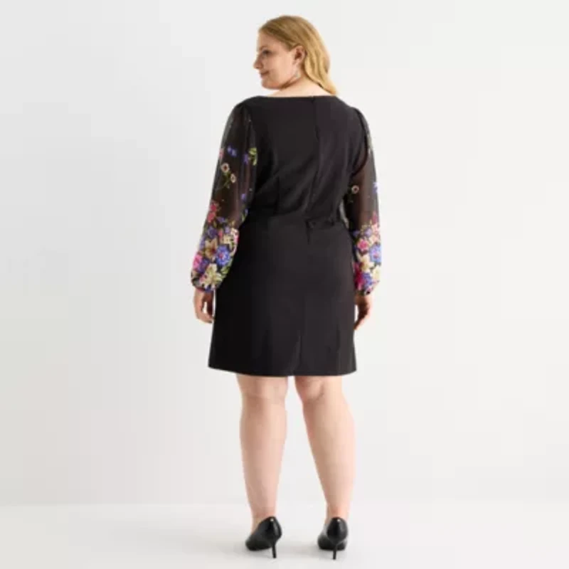 Jessica Howard Womens Plus Long Sleeve Sheath Dress