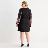 Jessica Howard Womens Plus Long Sleeve Sheath Dress