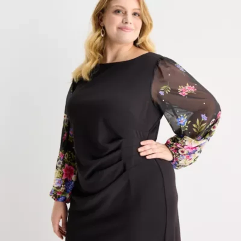 Jessica Howard Womens Plus Long Sleeve Sheath Dress