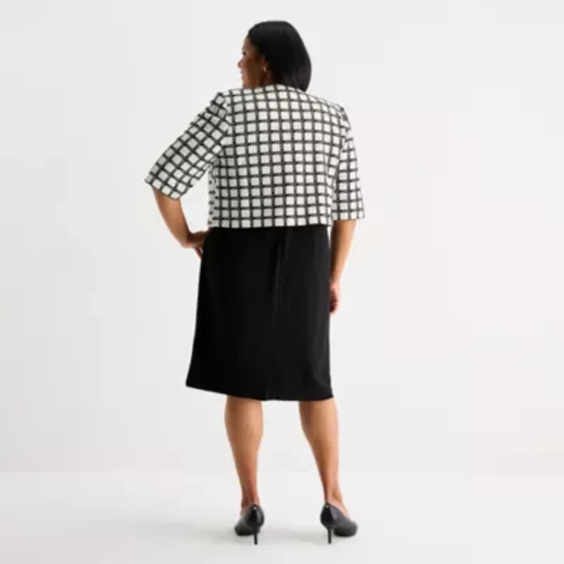 Maya Brooke Womens Plus Windowpane Jacket Dress